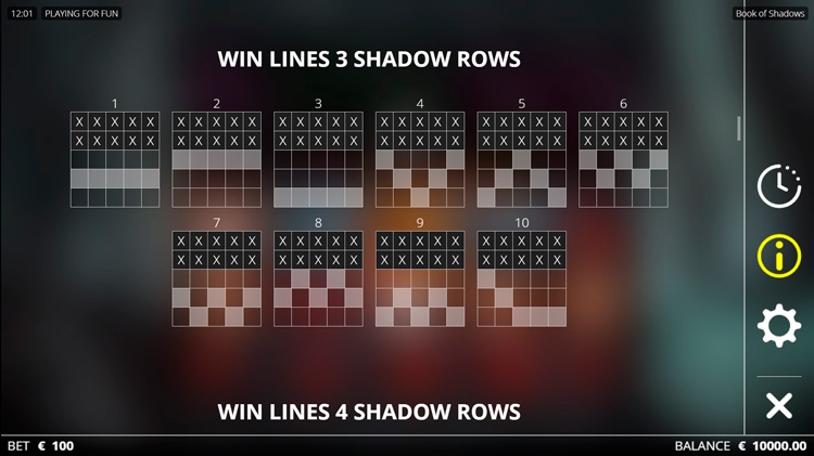 Параметры игры Book of Shadows