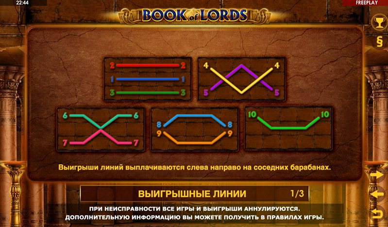 Линии слота Book of Lords