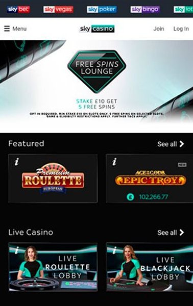 Мобверсия казино Sky