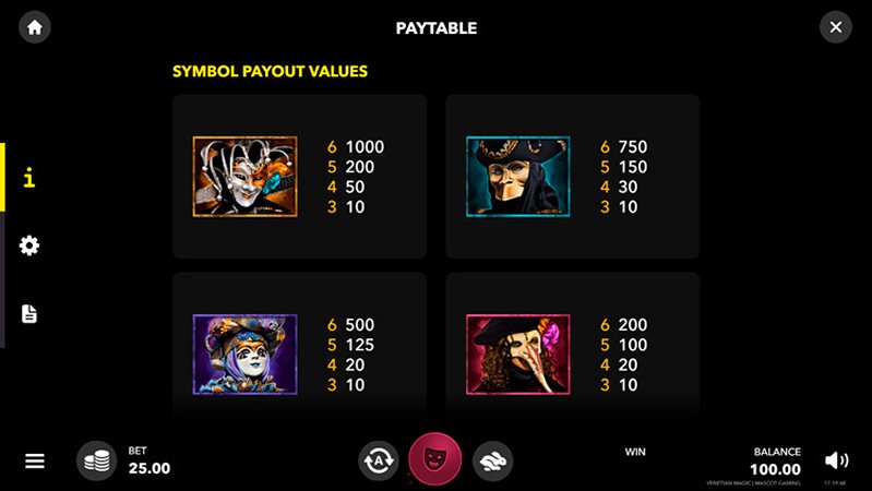 Символы слота Venetian Magic